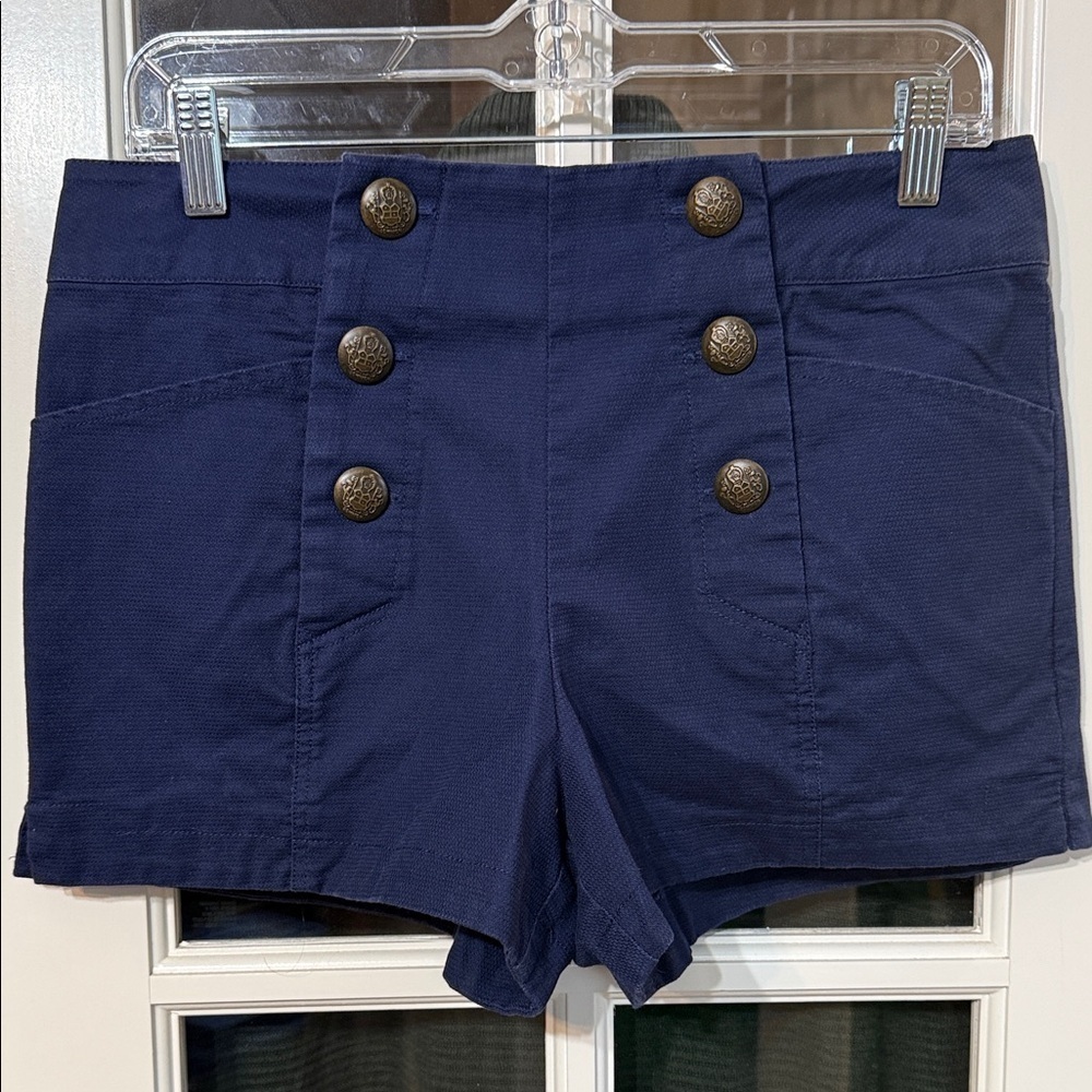 OTHERS FOLLOW Preppy Nautical Coastal Navy High Waist Shorts w/ Buttons Size 28